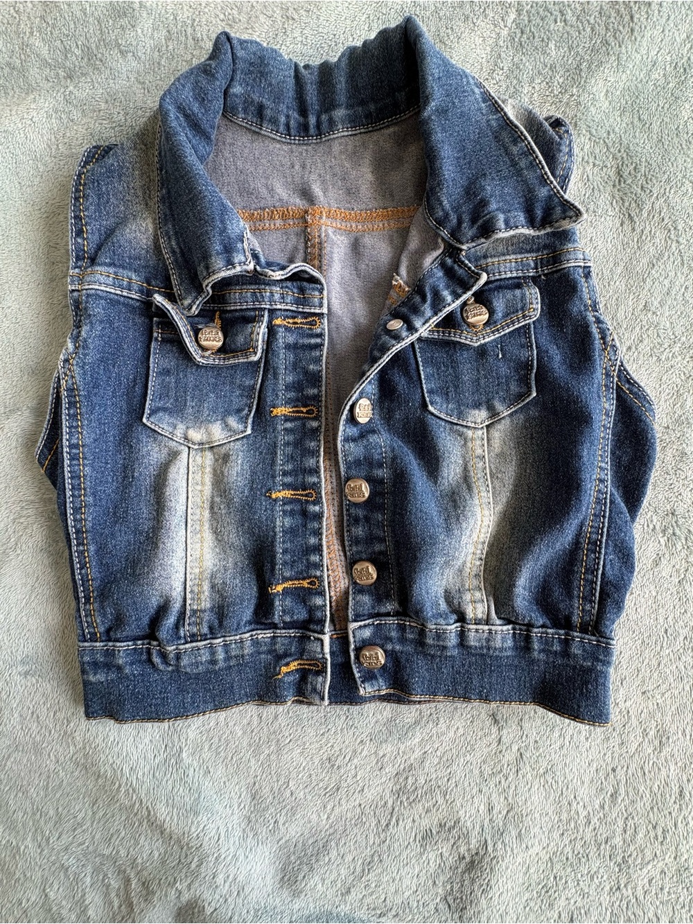 Girls Denim Vest Blue Button Front Sleeveless Jean Jacket Casual